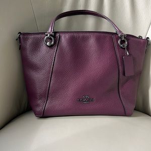 EUC Coach Leather Kasey Satchel - Plum & Gunmetal Hardware